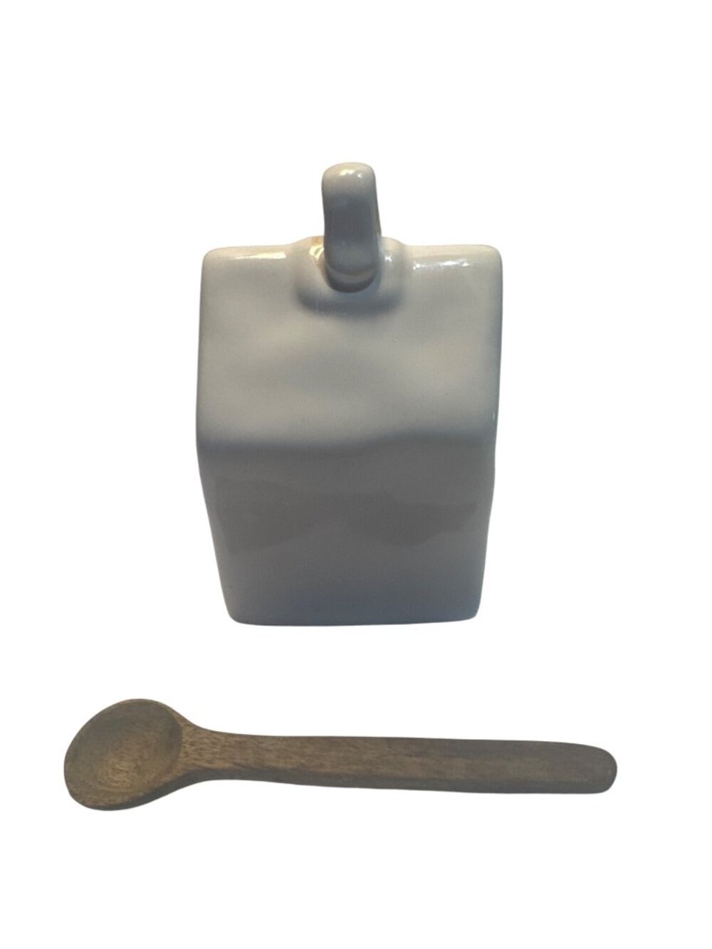 Rae Dunn Salt Cellar With Wooden Spoon Ceramic Modern White Kitchen Decor - Picture 4 of 6